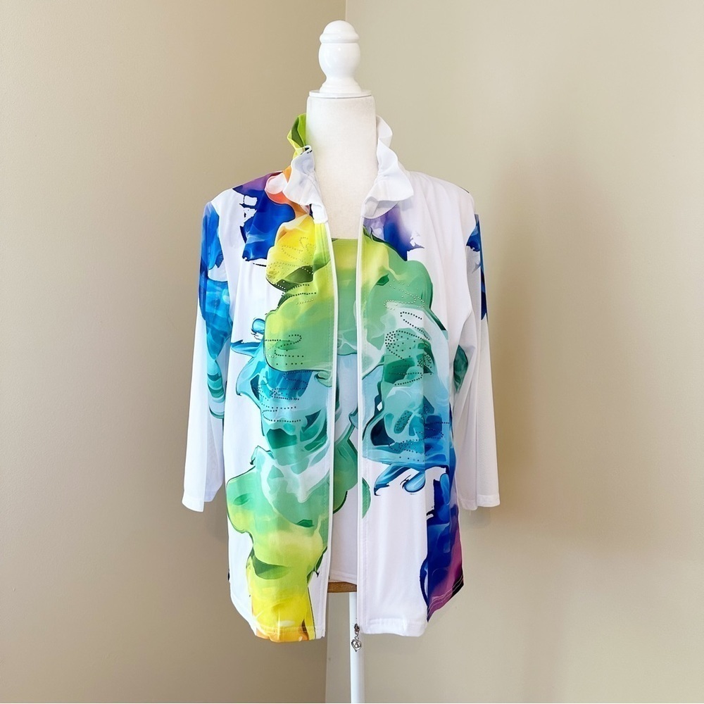 Valentina 2 Piece Ruffle Neck Zip Front Cardigan and Tank - Large - Picture 16 of 16